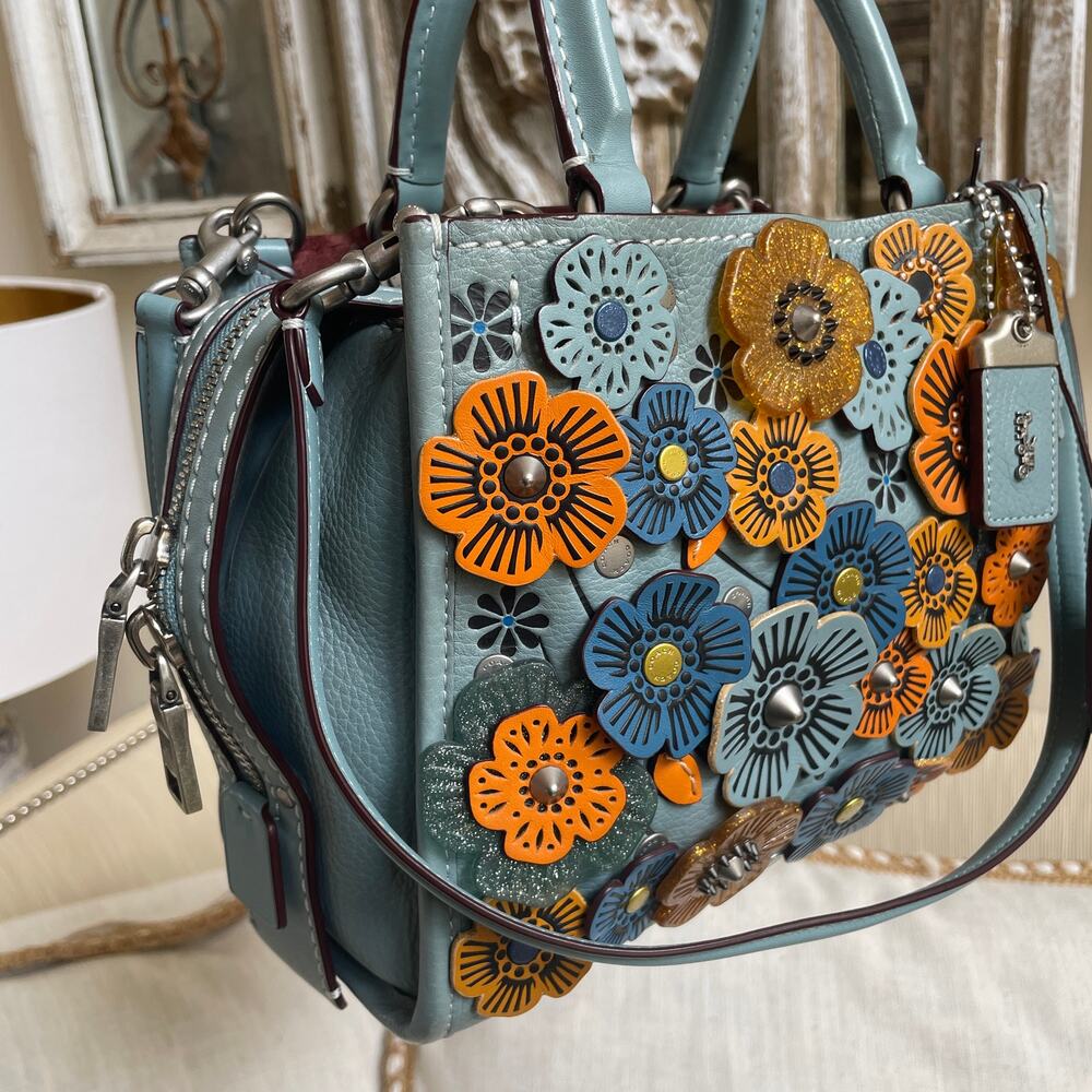 Coach 1941 Limited Edition Rogue 25 Tea Rose Satchel 10512, COA, Blue Multi - Picture 5 of 13